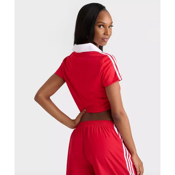 NEW ADIDAS Adicolor Football Jacquard XL - Red Cropped Polo - Picture 4 of 8